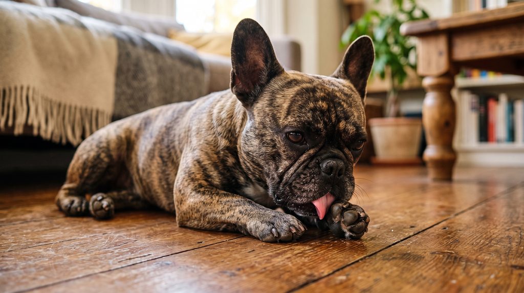 French Bulldog paw licking
