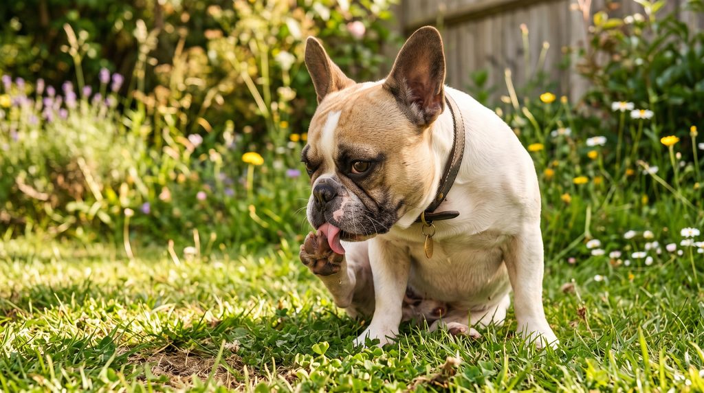 French Bulldog paw licking