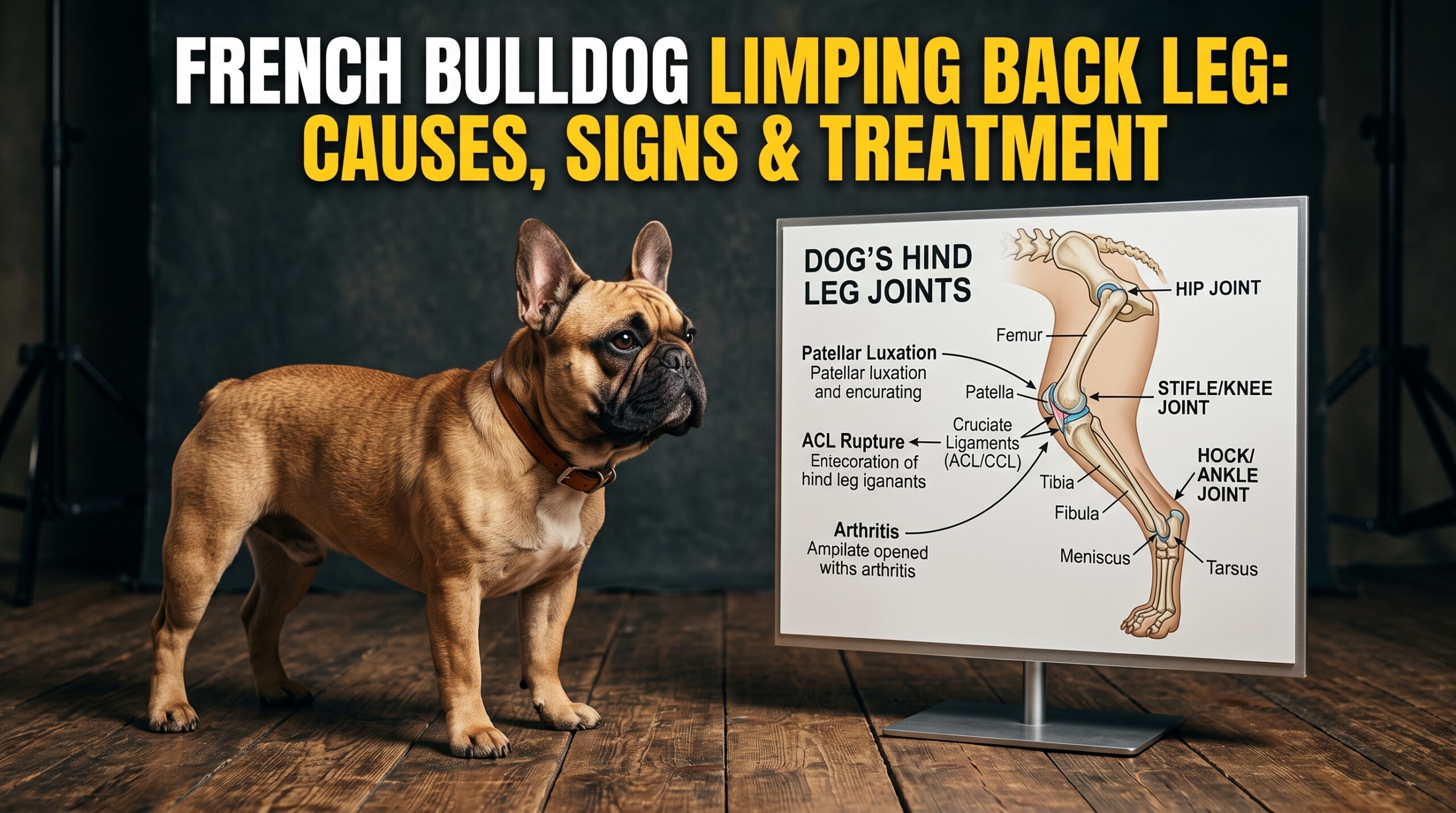 French Bulldog limping back leg